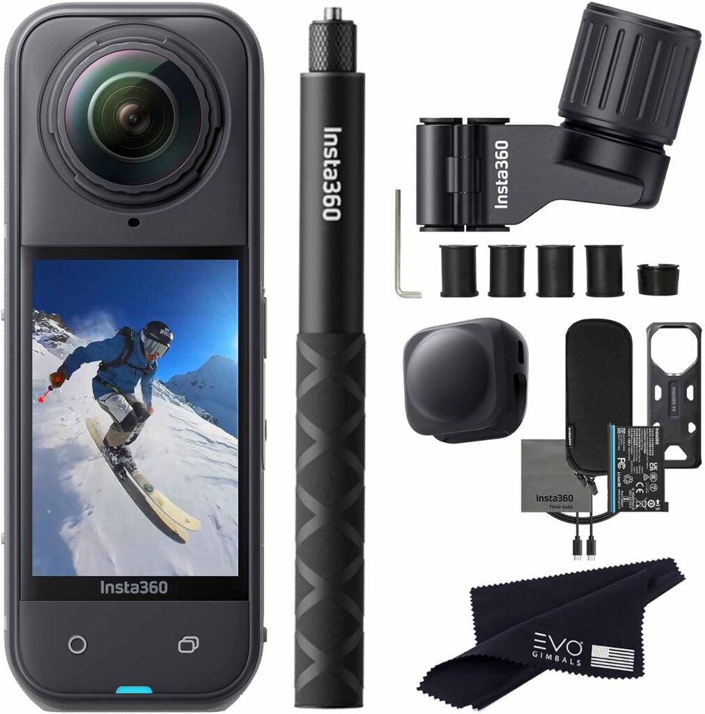 Insta360 X5 Skiing Bundle-8K Waterproof 360 Action Camera with 1/1.28″ 48MP Sensors, 8K 360 HDR Video, 72MP, 4K Single-Lens |Bundle Includes Ski Pole Mount, Invisible Selfie Stick, Lens Cap (No Card)
