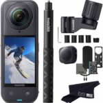 Insta360 X5 Skiing Bundle-8K Waterproof 360 Action Camera with 1/1.28″ 48MP Sensors, 8K 360 HDR Video, 72MP, 4K Single-Lens |Bundle Includes Ski Pole Mount, Invisible Selfie Stick, Lens Cap (No Card)