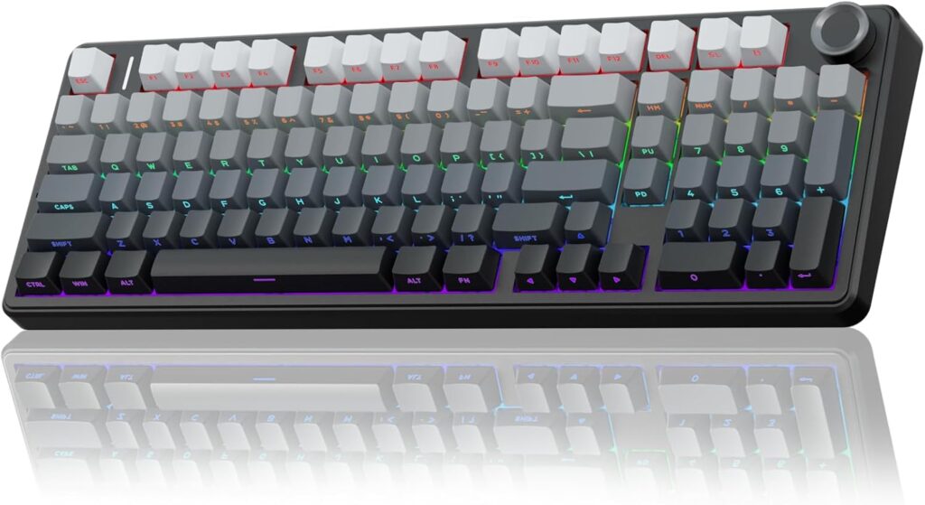 AULA F99 Pro Wireless Mechanical Keyboard with Knob,Gasket Structure,Tri-Mode BT5.0/USB-C/2.4GHz Hot Swappable Keyboard,Creamy Sound,RGB Backlit PBT Keycaps Computer Gaming Keyboards