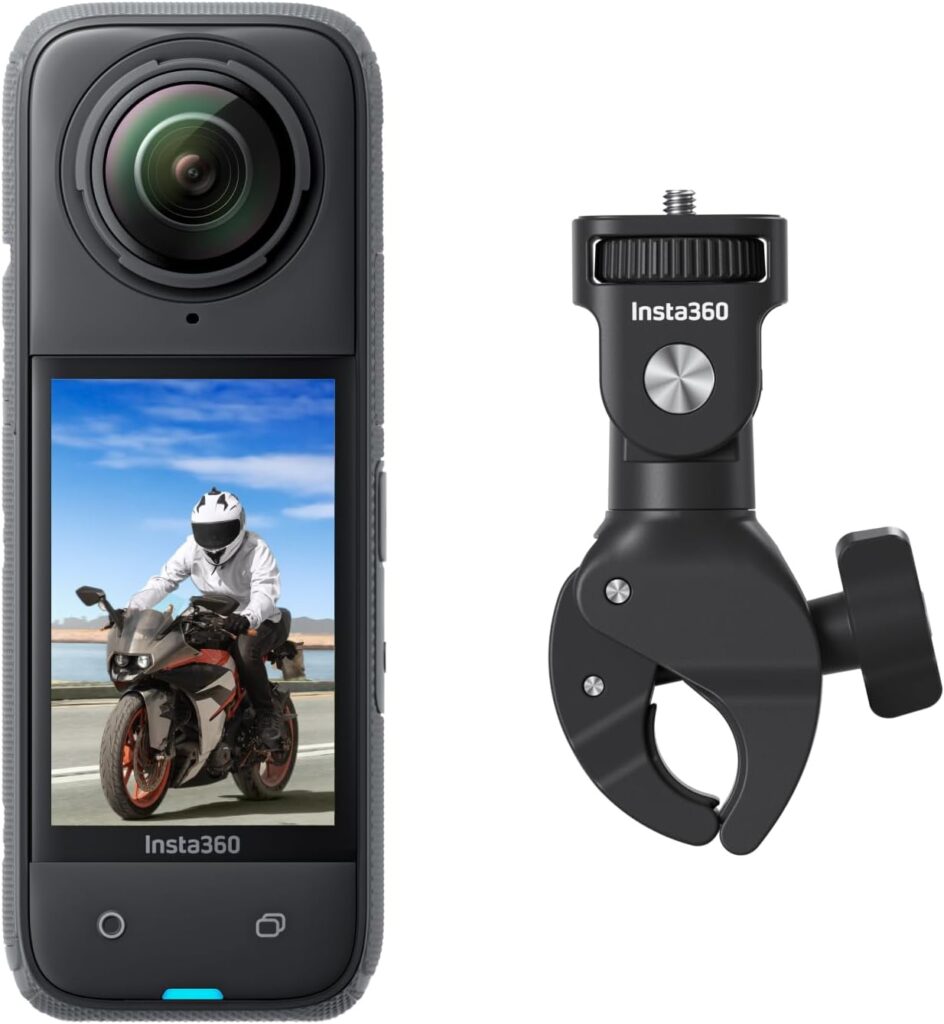 Insta360 X4 Motorcycle Handlebar Bundle – Waterproof 8K 360 Action Camera, 4K Wide-Angle Video, Invisible Selfie Stick Effect, Removable Lens Guards, 135 Min Battery Life, AI Editing, Stabilization