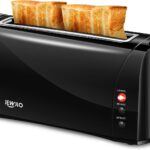 JEWJIO Slim Compact 2 Slice Toaster with Wide Long Slot – Vintage Black, 1000W, Defrost/Reheat/Cancel, 6 Shade Settings, Removable Crumb Tray for Bagels & Waffles