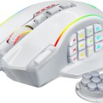 Redragon Gaming Mouse, MMO Gaming Mouse UP 12400 DPI, 19 Macro Programmable Buttons, RGB Mouse with 12 Side Buttons, 8 * 2.4g Weight Tuning for PC Laptop MOBA FPS, White