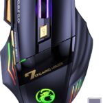 VEGCOO Wireless Gaming Mouse, Rechargeable Silent Wireless Mouse with 4800 DPI Adjustable,Double Click Key, Colorful RGB Lights, Computer Mice with Thumb Rest for PC/Mac Gamer (C26 Black)