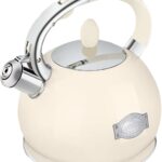 Tea Kettle for Stovetop Induction Whistling Tea Kettles 2.64 Quart Retro Food Grade Stainless Steel Teapots with Cool Touch Handle Cream