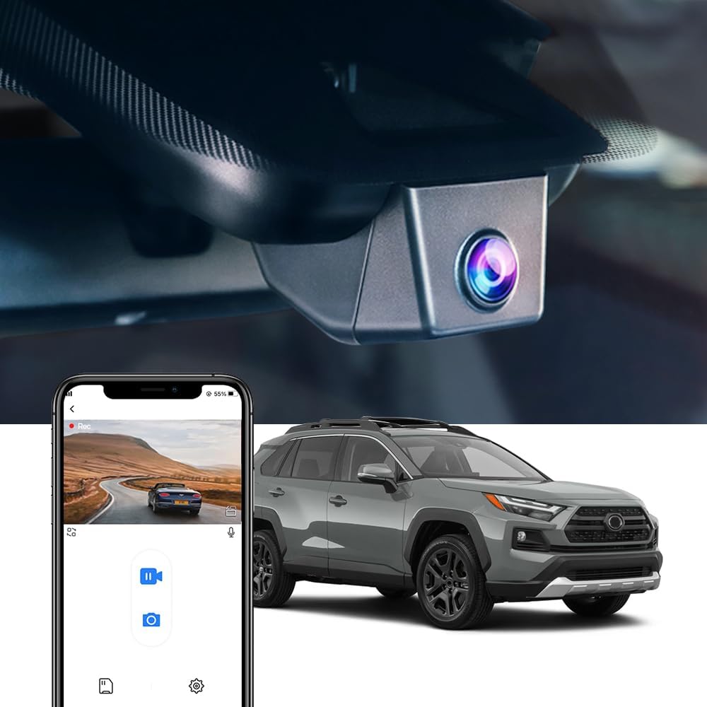 Fitcamx 4K Dash Cam Suitable for Toyota RAV4 2022-2025 (Model B/with Vent Hole on Cover), OEM Factory Look, UHD 2160P Video, Built-in WiFi & APP, Loop Recording, G-Sensor, Plug & Play, 64GB Card