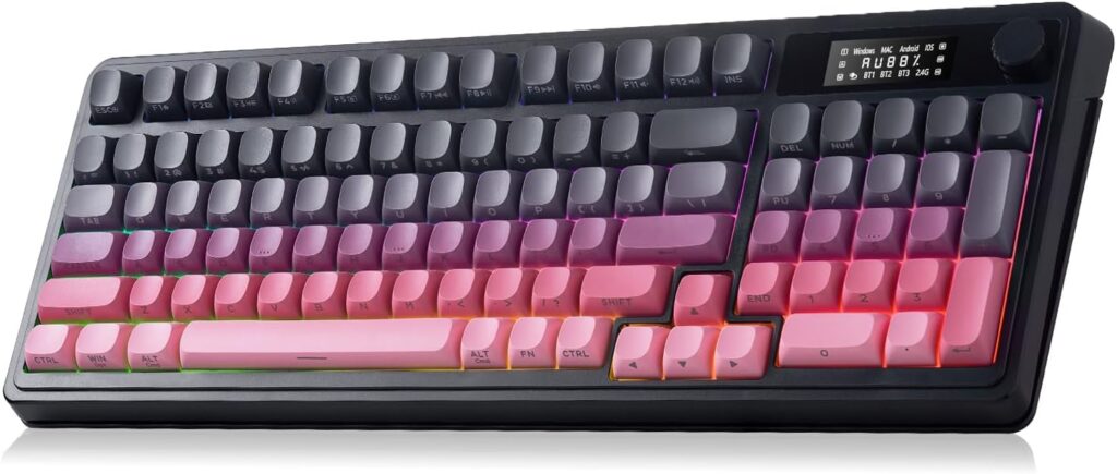 AULA S99 Pro Keyboard, Wireless Keyboards with Media Knob Custom RGB Backlit, 3-Modes BT/2.4G/USB-C Membrane Gaming Creamy Keyboard for Windows/MAC/PC Gamer – Black Pink