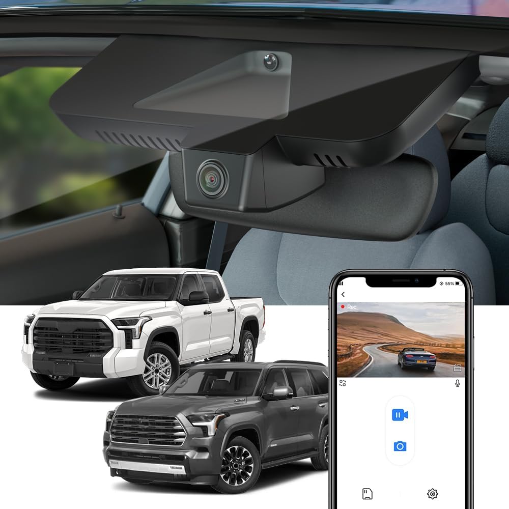 Fitcamx 4K Dash Cam for 2022-2025 Toyota Tundra & Sequoia 2023-2025 Limited SR SR5 TRD Pro Limited Platinum (Gen3), OEM Style, 2160P UHD Video, WiFi & APP, Loop Recording, G-Sensor, Plug & Play, 64GB