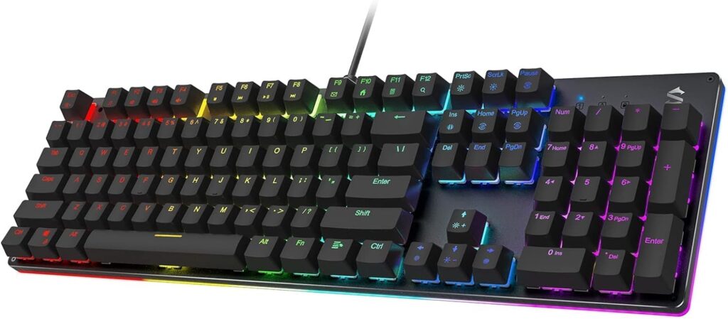 Black Shark RGB Mechanical Gaming Keyboard LED Backlit Wired Keyboard with Red Switches, Fully Programmable, Anti-Ghosting 104 Keys for Desktop PC, Sixgill K2
