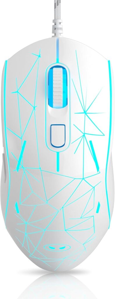 MageGee G6 Wired Gaming Mouse, Ergonomic USB Optical Mouse with 7 Colors Breathing LED Backlit, 6 Adjustable Speed Levels from 600 to 3200 for Laptop PC Computer Games & Work, White