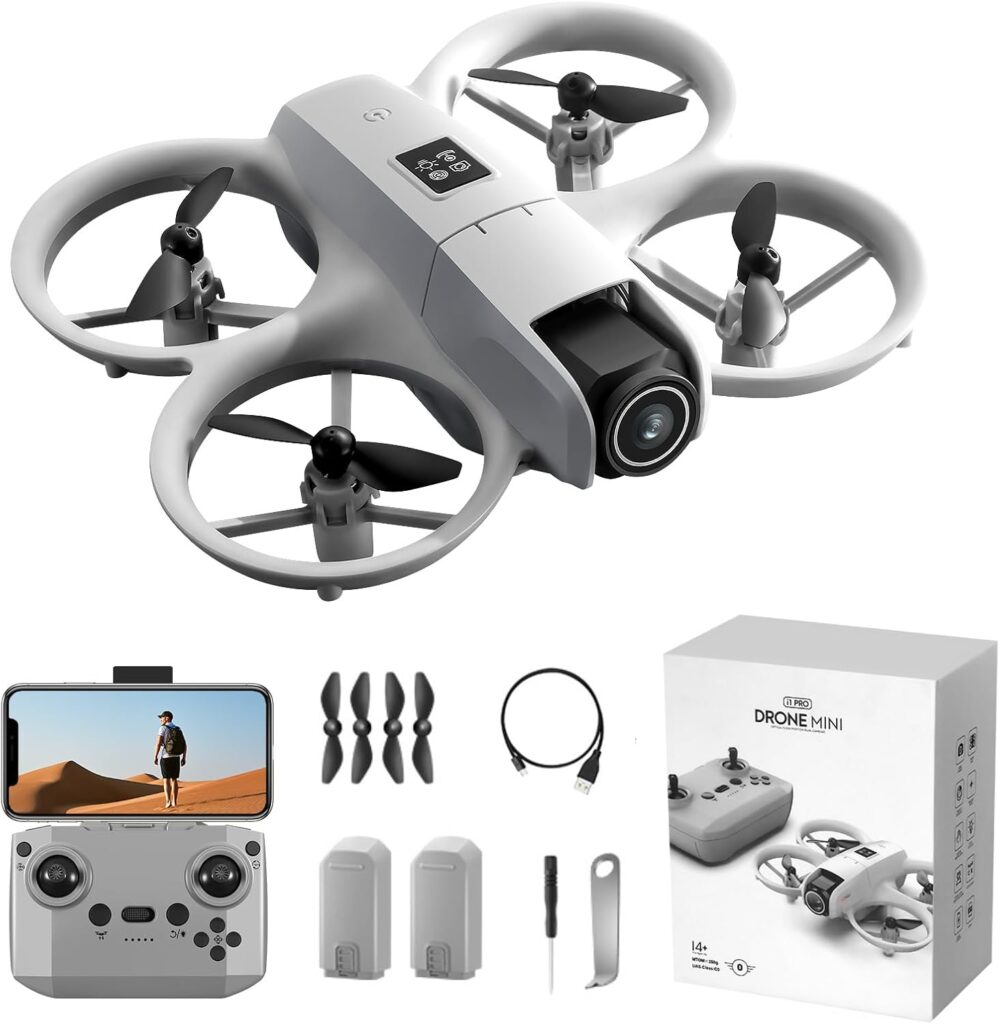 Drone with HD Camera for Adults, 360° Rolling Intelligent Obstacle Avoidance One-Key Takeoff/Landing, Headless Mode 2 Batteries Remote Control Drone Portable Mini Aircraft Gifts for Beginners Teens
