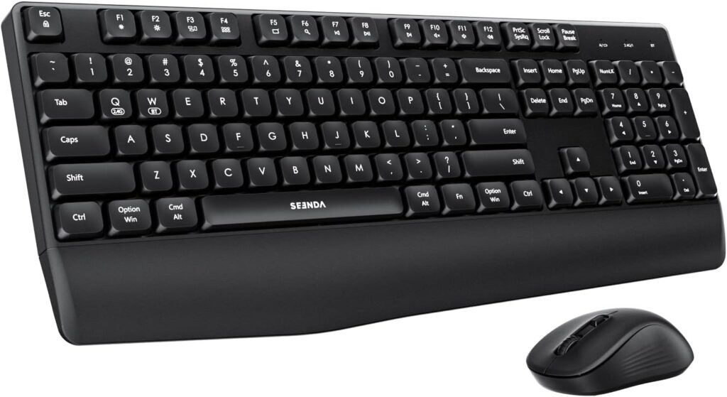 seenda Bluetooth Keyboard and Mouse, COE200 USB + Bluetooth Multi Device, Ergonomic Keyboard Mouse Set, Full-Size Wireless Combo Compatible for Mac OS/Windows PCs Computers Laptops MacBooks – Black