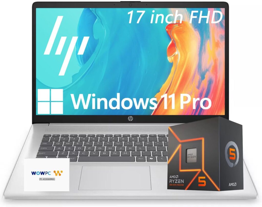 HP 17 Business Laptop 2025/2026 Edition, 17.3″ FHD IPS Display, AMD 7000 Series Ryzen Processor (Beats Intel i7-1355U), Copilot Key, 32GB RAM, 1TB SSD, HDMI, Wi-Fi 6, Windows 11 Pro, WOWPC USB