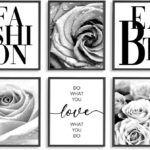 Black and White Glam Wall Art – Bedroom Bath Inspirational Gift – Teen Girl Motivational Poster for Room Aesthetic – Women Bedroom Vanity Powder Room – Fashion Designer Picture – Flower Rose Print