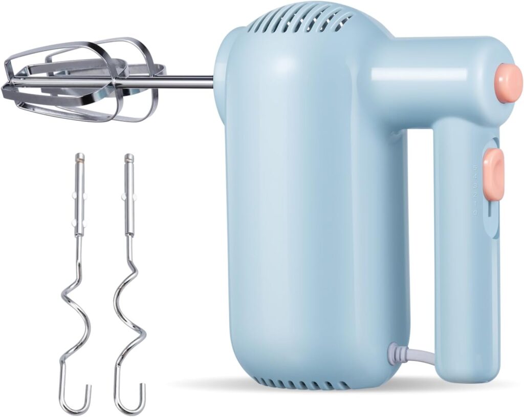 Hand Mixer Electric, 5-Speed Kitchen Mixer Handheld Mixer with Turbo Ultra Power, 4 Stainless Steel Accessories for Whipping Mixing Cookies Cakes Eggs Cream, Blue