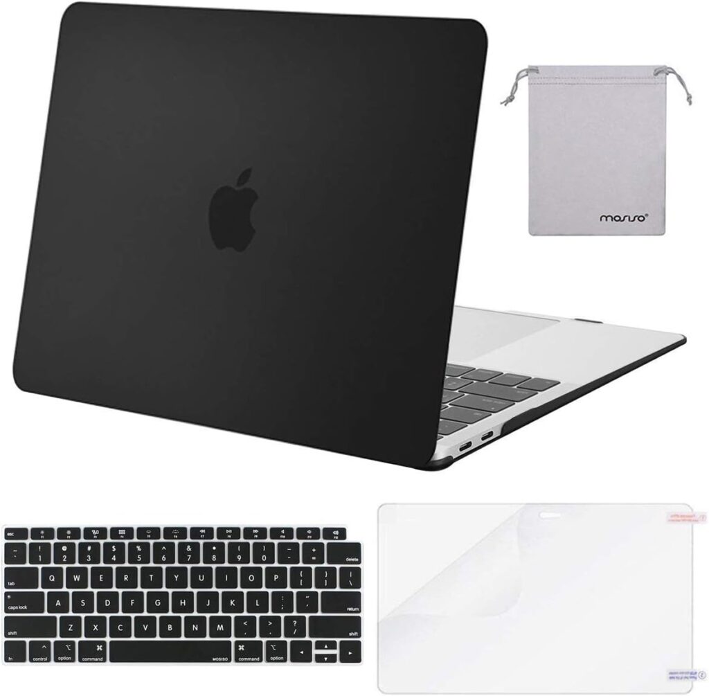 MOSISO Compatible with MacBook Air 13 inch Case M1 Chip 2021-2018 Release A2337 A2179 A1932, Plastic Hard Shell&Keyboard Cover&Screen Film&Storage Bag for MacBook Air 13.3 inch Case, Black