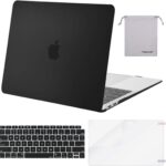 MOSISO Compatible with MacBook Air 13 inch Case M1 Chip 2021-2018 Release A2337 A2179 A1932, Plastic Hard Shell&Keyboard Cover&Screen Film&Storage Bag for MacBook Air 13.3 inch Case, Black