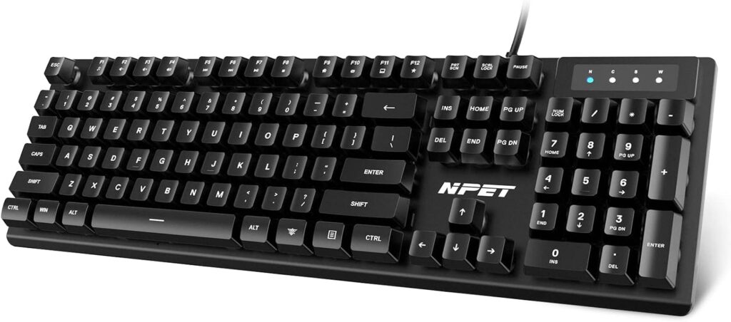 NPET K10V1 Wired Computer Keyboard, Plug & Play Full-Size with 12 Multimedia Keys, Spill-Resistant Design, 6.2ft USB Cable, for PC/Laptop (Black)