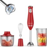 Immersion Blender 4-in-1 Hand Blender | Powerful Performance | Stainless Steel Design | Ergonomic Grip | BPA-Free | Red