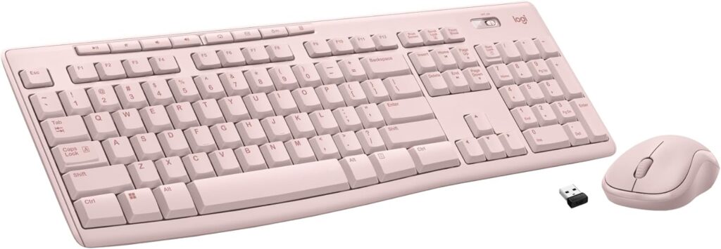 Logitech MK270 Wireless Keyboard and Mouse Combo for Windows, 2.4 GHz, 8 Multimedia Keys, PC, Laptop, Wireless Keyboard Compact Mouse Combo – Rose