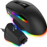 KLIM Blaze X RGB + New + Rechargeable Wireless Gaming Mouse with Charging Dock + Long-Lasting Battery + Up to 12000 DPI + Wired & Wireless Mouse PC, PS5, PS4, Mac + Black