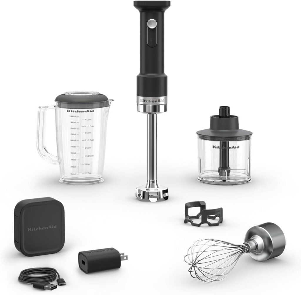 KitchenAid Go Cordless Hand Blender with Accessories – battery included, KHBRV75, Black Matte