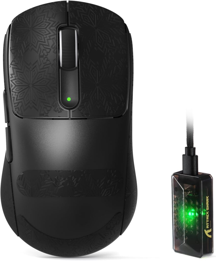 ATTACK SHARK V5 Wireless Gaming Mouse with 42000 DPI -PAW3950 MAX Sensor -55g Ultra-Lightweight-Nordic 52840 MCU,Wired/BT/2.4GHz Wirelss Programmable Mouse for PC/Mac (Black Sticker)