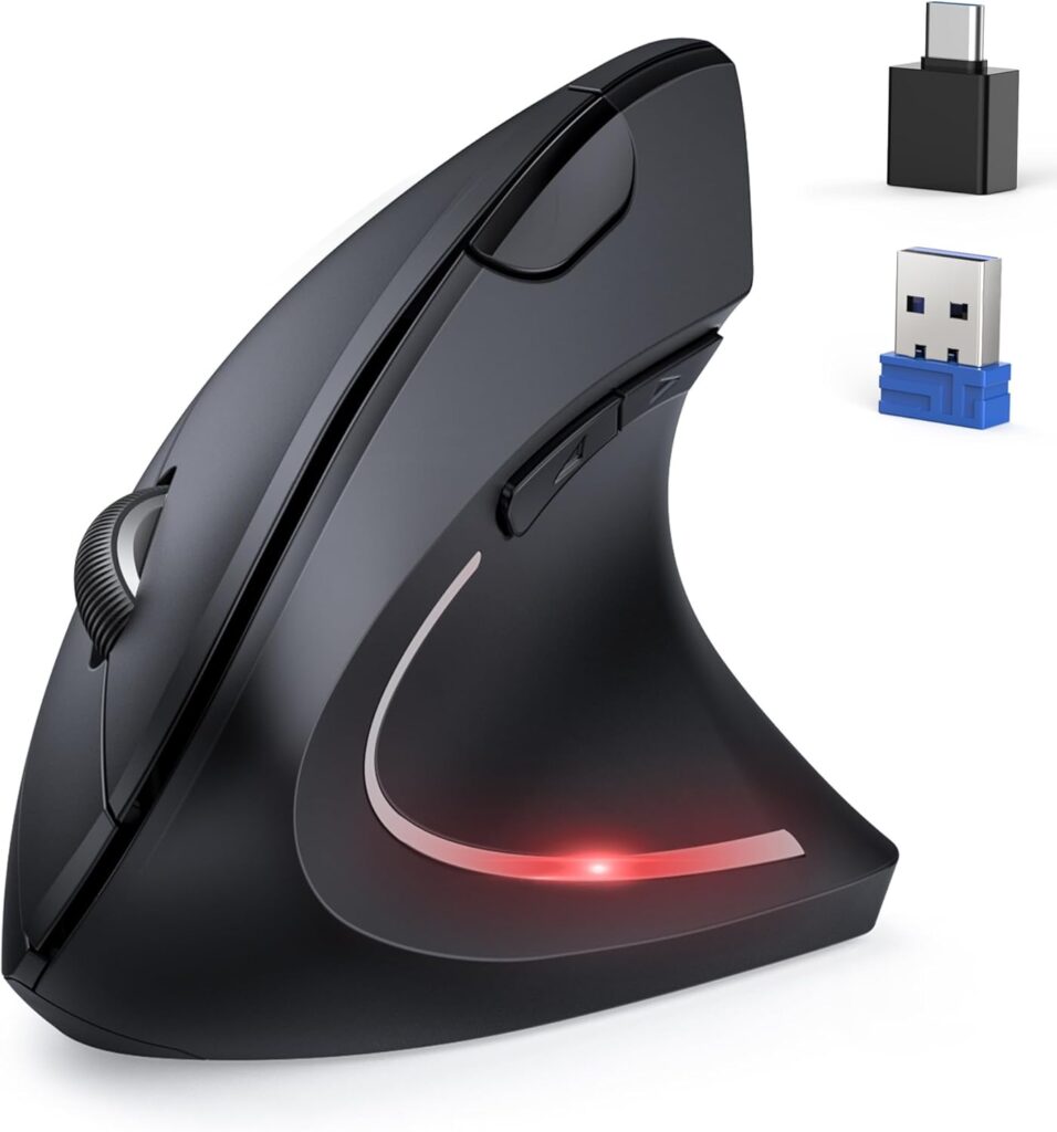 TECKNET Ergonomic Mouse, Jiggler Bluetooth Wireless Vertical Mouse, 4800 DPI Silent Mouse with 6 Adjustable DPI Levels, 2.4GHz (USB A & C) Mouse, 6 Buttons Computer Mice – Wide Compatibility