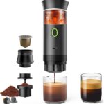 Portable Battery Espresso Coffee Maker for Travel, 20 bar Mini Car Espresso Machines, 3-in-1 Self-Heating Electric Espresso Maker, USB-C Ground Coffee & Capsule Pod(Ns&DG) RV, Hiking, Office