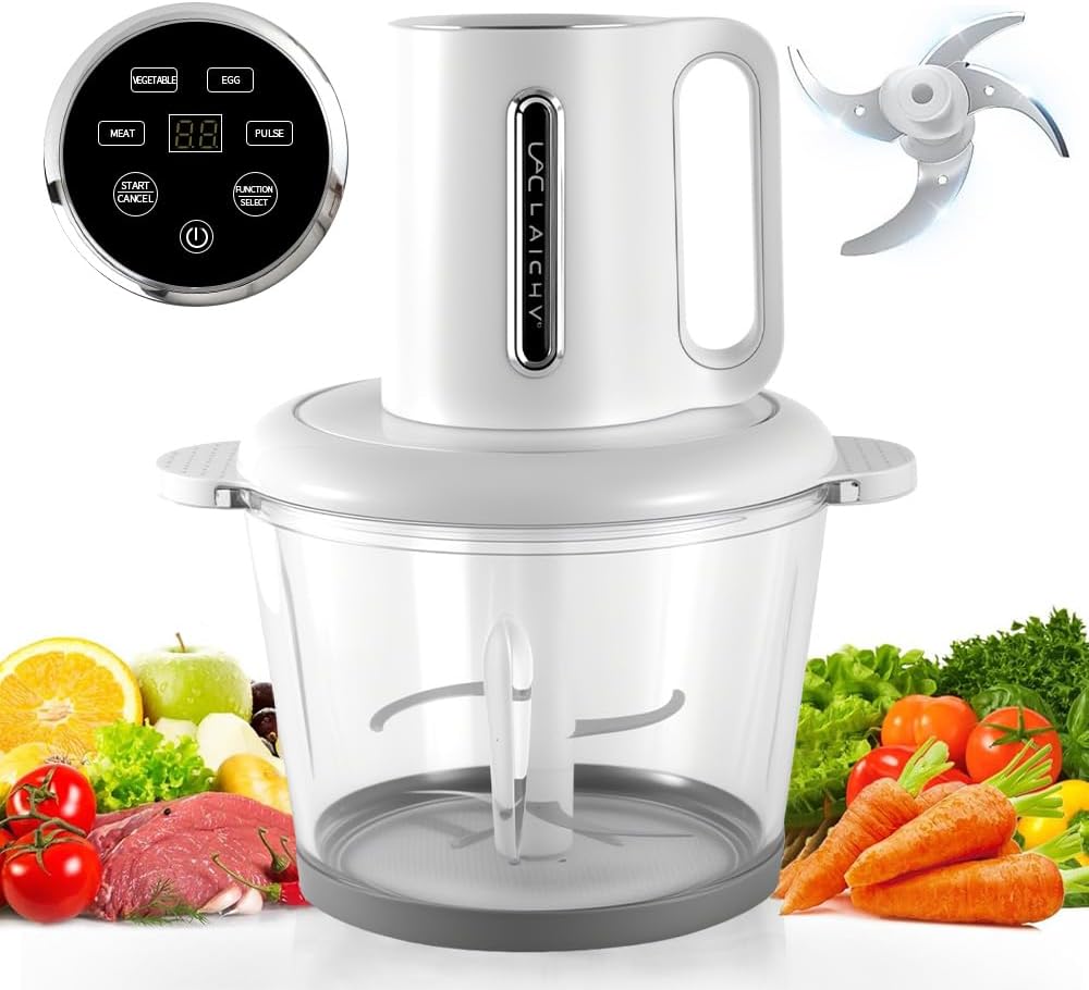 Food Processors with Touch Screen,8 Cup Meat Grinder Veggie Chopper with Glass Bowl Electric Food Processors,4 Bi-Level Blade for Baby Food,Meat,Vegetables,Fruits(White)