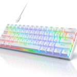 RK ROYAL KLUDGE RK61 60% Gaming Keyboard, Wired RGB Mechanical Keyboard with No-Conflict 61 Keys, Hot Swappable PC Game Keyboard for Windows Mac, Quiet Red Switch-White