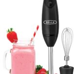 BELLA Immersion Hand Blender, Portable Mixer with Whisk Attachment – Electric Handheld Juicer, Shakes, Baby Food and Smoothie Maker, Stainless Steel, Black