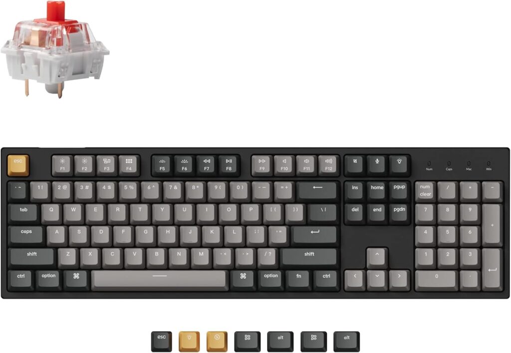 Keychron C2 Pro Wired QMK/VIA Mechanical Keyboard Full Size Layout Custom Programmable Macro RGB Backlit with Keychron K Pro Red Switch OEM Profile Double-Shot PBT Keycaps for Mac Windows Linux