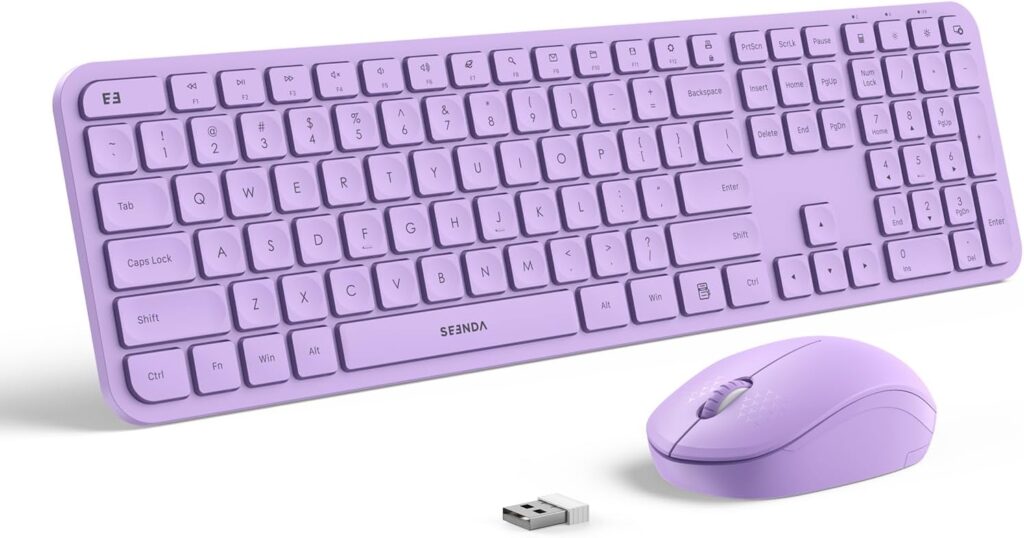 Wireless Keyboard and Mouse Combo – seenda Full Size 2.4G USB Wireless Keyboard Mouse Set, Quiet Cordless Computer Keyboard Mouse for Windows, Laptop, PC – Purple