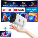 【Built-in APPS & Electric Focusing & Auto Keystone】Mini Projector With Wifi And Bluetooth, 1080P Portable Projector, Movie Projector for Bedroom, Supports Smartphones/TV Stick/iPad/PS5/Laptop/HDMI/USB