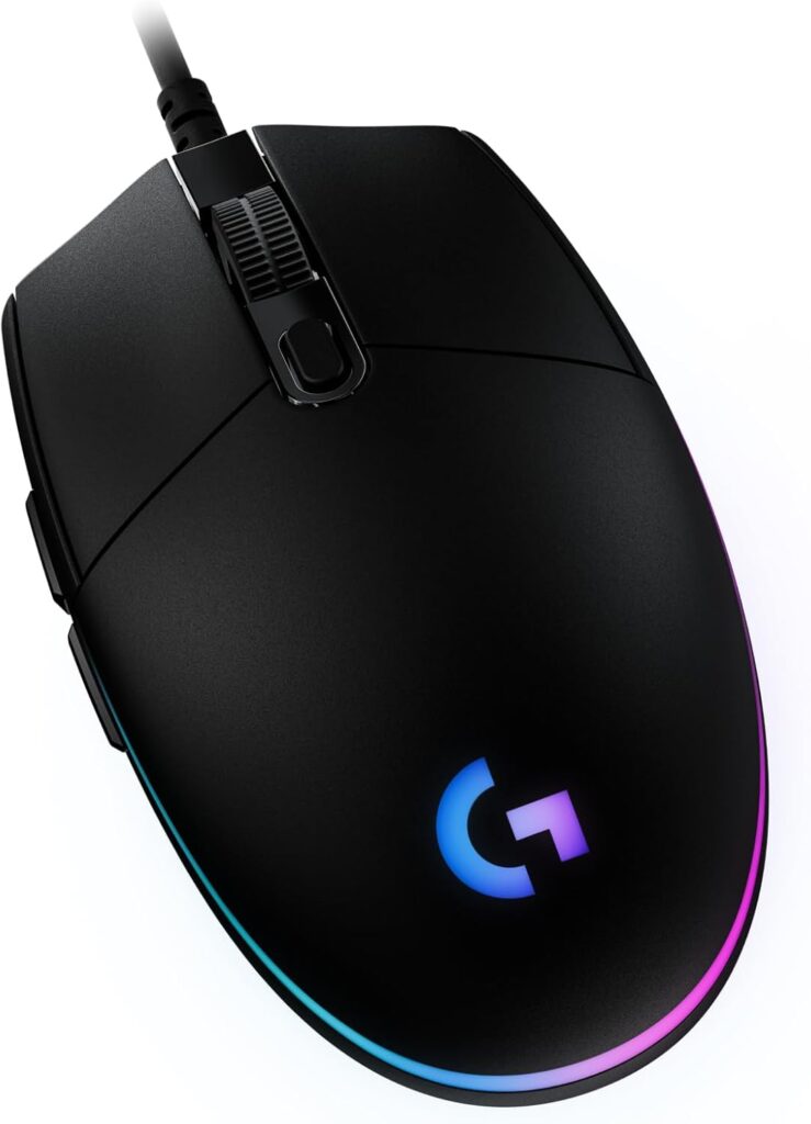 Logitech G203 Wired Gaming Mouse, 8,000 DPI, Rainbow Optical Effect LIGHTSYNC RGB, 6 Programmable Buttons, On-Board Memory, Screen Mapping, PC/Mac Computer and Laptop Compatible – Black