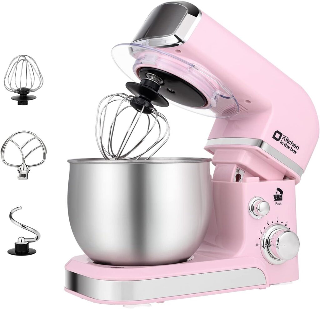 Kitchen in the box Stand Mixer,3.2Qt Small Electric Food Mixer,6 Speeds Portable Lightweight Kitchen Mixer for Daily Use with Egg Whisk,Dough Hook,Flat Beater (Pink)