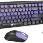 FD Wireless Keyboard and Mouse Combo | Cute Colorful Keyboard and Mouse with 2.4GHz Cordless Retro Typewriter Keyboard | Auto-Sleep | USB Receiver for Windows PC/Laptop – Black Purple Gradient