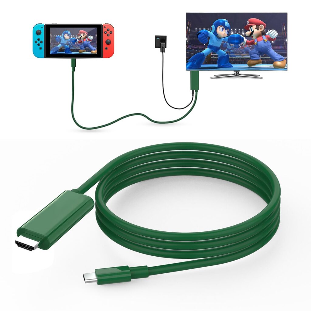 Switch Dock Mini Portable, 1.8M/ 6FT Switch TV Dock, Switch Docking Station with 4K/1080P HDMI Adapter and 100W Charging Port, Dark Green, Not for Switch 2