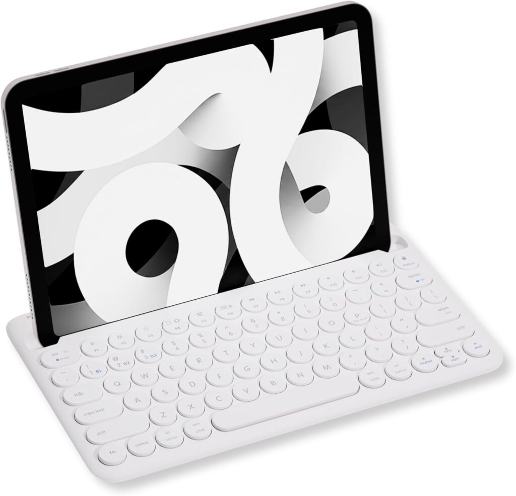 Macally Bluetooth Keyboard for Tablet | Wireless Keyboard for iPad mini/Air/Mini, iPhone (Multi-Device, Built-in Stand, Rechargeable) Easy to Use and Cute Portable – White