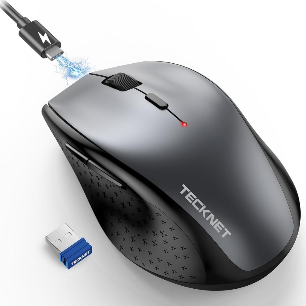 TECKNET Wireless Mouse Rechargeable,Mouse for Laptop Computer,2.4G USB Computer Mice Wireless,6 Button 6400 DPI Ergonomic Silent Mice,Portable Cordless Travel Mice-Wide Compatibility