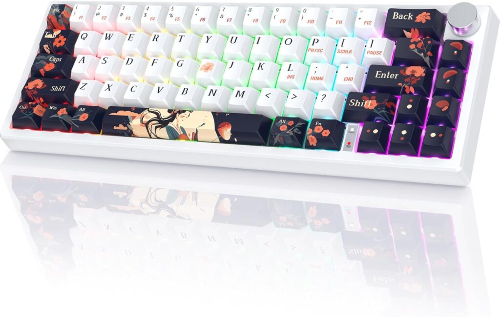 RisoPhy PC425 Wireless Gaming Keyboard, Gasket Mount, RGB Backlight, Volume Knob, 2.4GHz/USB-C/BT5.0, 60% Mechanical Gaming Keyboard for Mac/Win