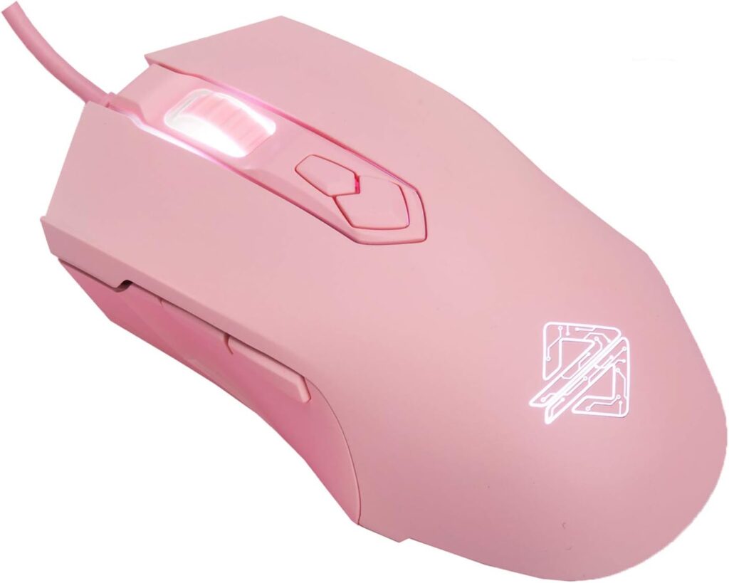 Lomiluskr AJ52 RGB Wired Gaming Mouse, 7 Programmable Buttons, Computer Mice with RGB Lighting, 200-4800 DPI Adjustable, for PC/Laptop (Pink)