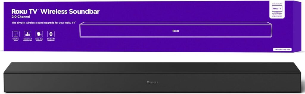 Roku TV Wireless Soundbar, Soundbar Exclusively for RokuTV with Enhanced Stereo Sound, Clear Dialogue, and Simple Wireless Setup