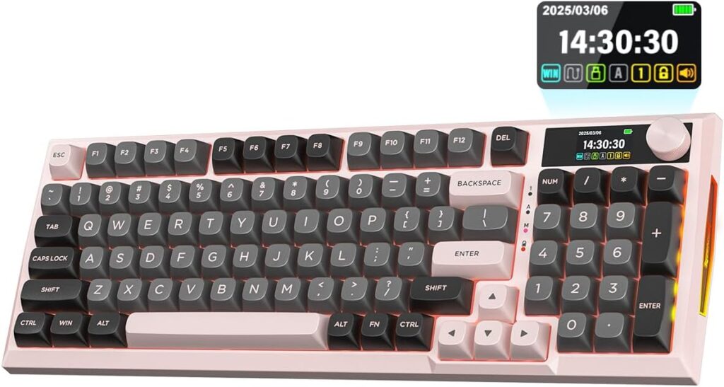 Redragon K725 Wireless Mechanical Keyboard, with LCD Smart Screen & Control Knob, Tri-Mode 2.4G/Bluetooth/Type-C, Hot-Swap Gasket Mount, RGB Backlit for Gaming/Mac/Windows/Tablet/PC