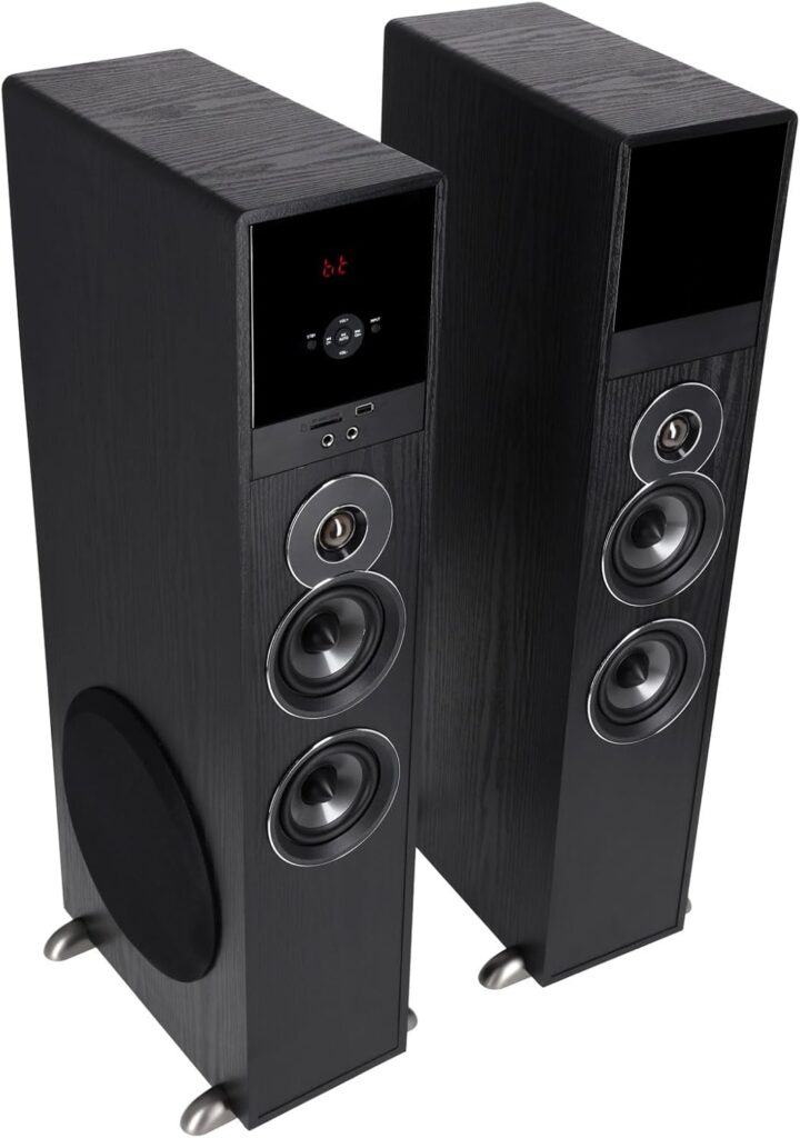Rockville TM80B Powered Home Theater Tower Speaker System, Black, 800W, 8″ Subwoofers, Bluetooth, USB/SD Playback, FM Radio, Remote Control, Karaoke Ready, Perfect for Home Entertainment