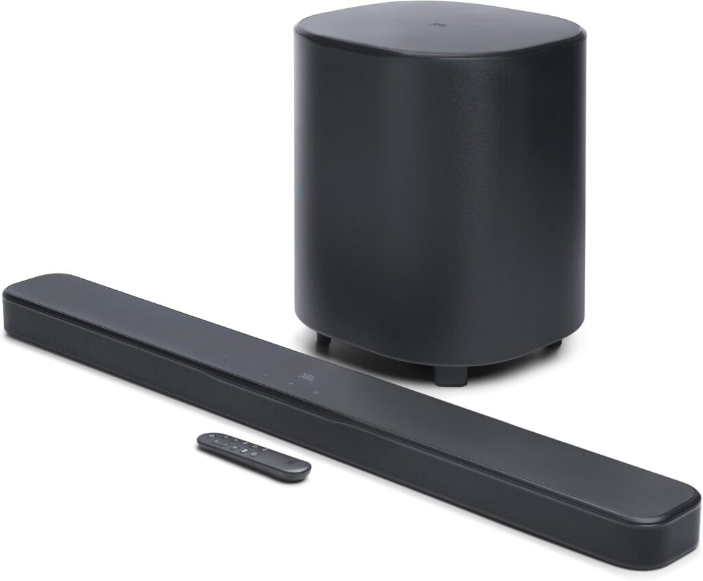 JBL Bar 500MK2-5.1 Channel soundbar System with Dolby Atmos®, MultiBeam™ 3.0 & PureVoice 2.0, 750W with 10″ Sub, Easy Sound Calibration, and Works with Voice Assistant-Enabled Speakers (Black)
