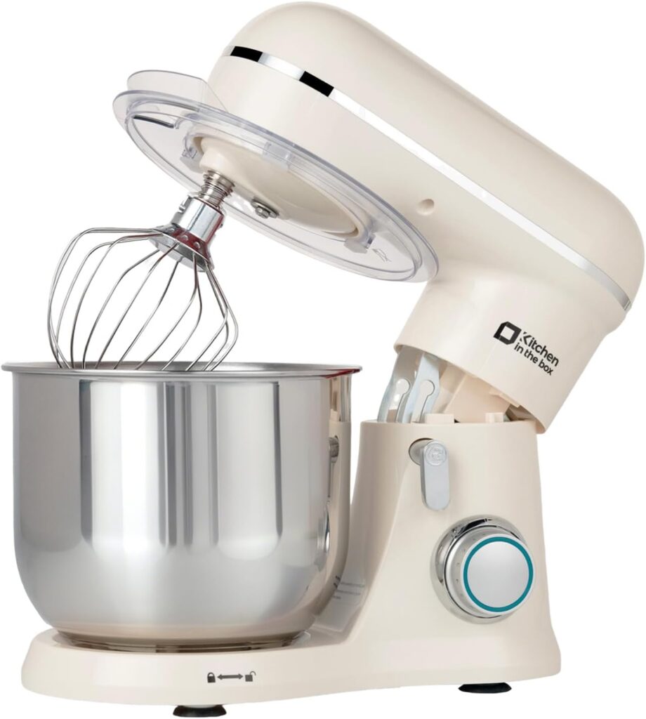 Kitchen in the Box Stand Mixer, 3.5 QT Small Kitchen Electric Stand Mixers, 10-Speed Portable Lightweight Dough Mixer for Daily Use with Egg Whisk, Dough Hook, Beater (Cream White)