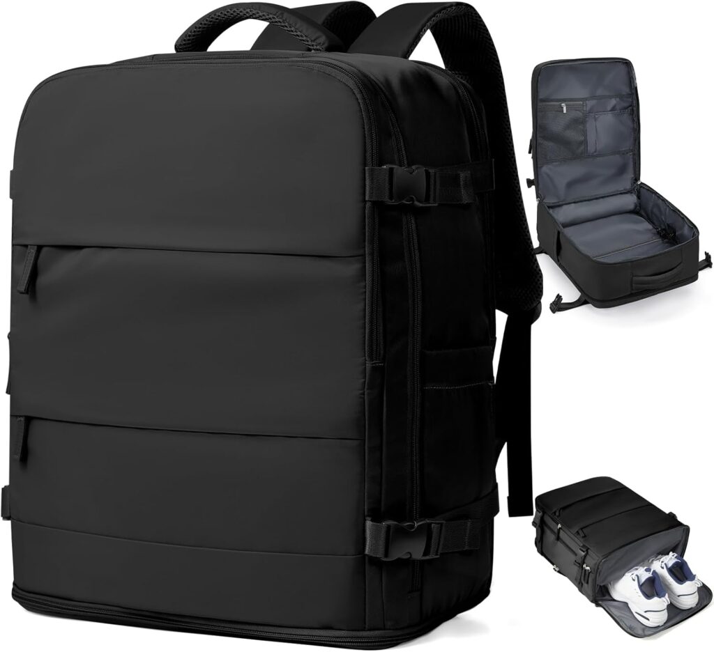 coowoz Large Travel Backpack Carry On for Women Man Black Waterproof Gym Backpacks with Laptop Compartment Mochila de Viaje Teacher Personal Item Backpack Rucksack Airplane Accessories Must Haves