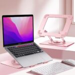 Vaydeer Adjustable Laptop Stand for Deskwith 360° Free Rotation Base and Foldable Design Ergonomic Laptop Riser Fits for MacBook, Dell, HP and More 10-15.6” Laptops (Pink)