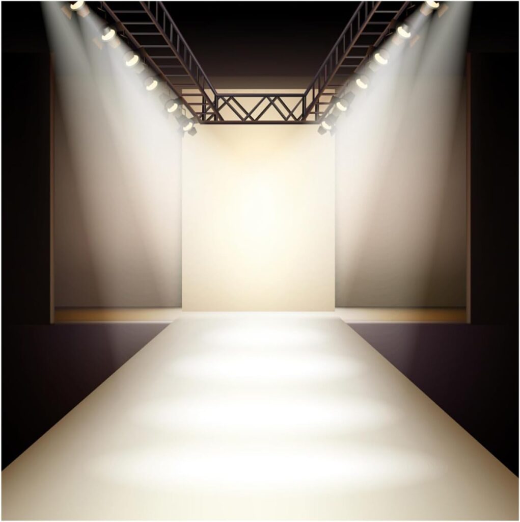 Baocicco Fashion Runway Spotlight Illuminated Backdrop 8x8ft Photography Background Lamp Sparking Silver T Stage Catwalk Fashion Show Business Clothes Collection Event Party